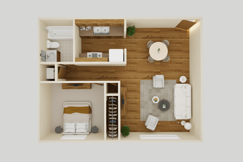 Floor plan for 1 bed, 1 bath, 541 sqft